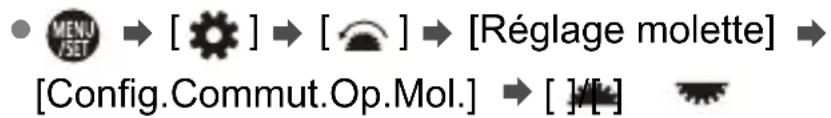MENU SET → [ ] → [ ] → [Réglage molette] → [Config.Commut.Op.Mol.] → [ ]/[]