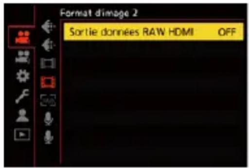 Format d'image 2 Sortie données RAW HDMI OFF