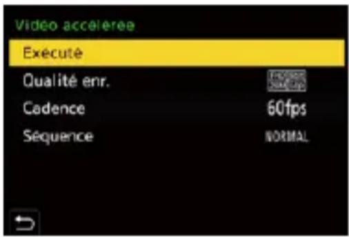 Video accélèree Exécuté Qualité enr. Cadence Séquence 60fps NORMAL