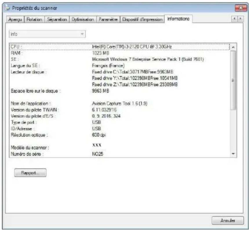 AVISION AD360GFWN - L'onglet Informations - 1
