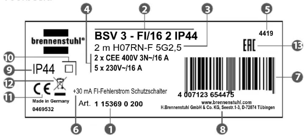 BRENNENSTUHL BSV P - Typeplaatje/apparaatlabel - 1