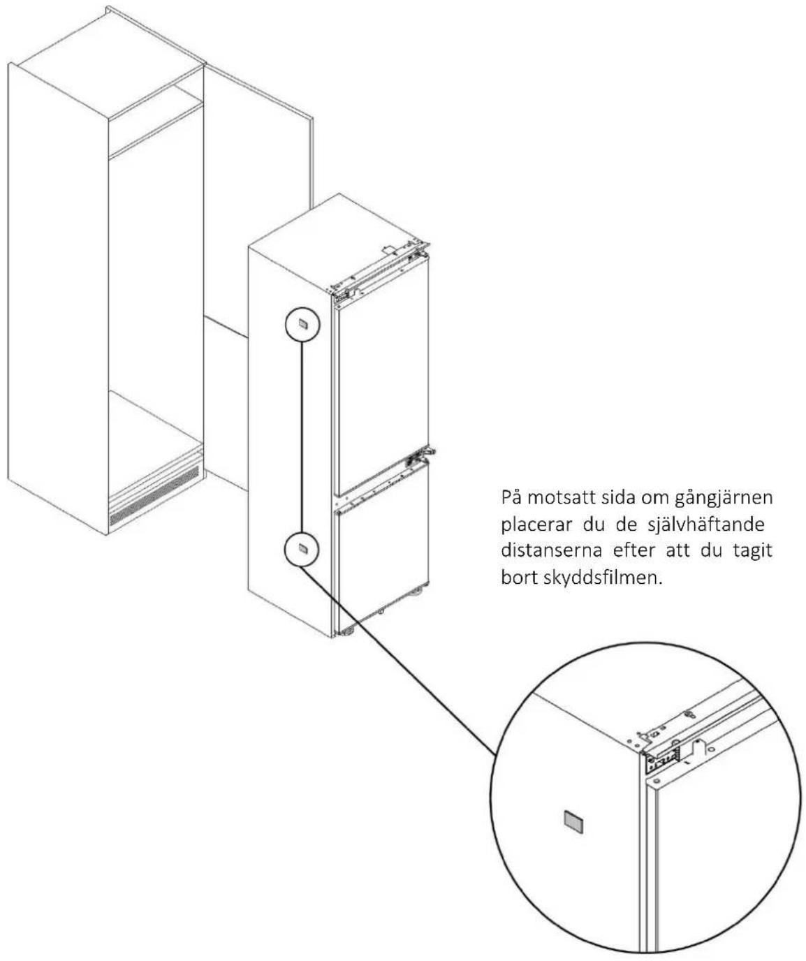 CANDY ECNBQT3519EW - Applicera de självhäftande distanserna på sidan av kylskåpet - 1