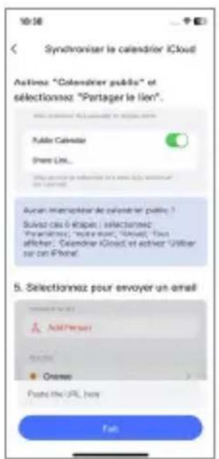 Synchroniser le calendrier iCloud Autimes "Colendrier public" et sélectionnez "Partager le lien". Public Calendar There List... Aucan intercapteur de calendrier public ? Suivié cés à Grupel : sélectionnez: Trévines : "oure d'un", "oure l'un", "l'un afficher : Condrier iCloud, et active d'utilier sur cet iPhone." 5. Selectionnez pour envoyer un email Autimes Chemo Push the URL, here Fail