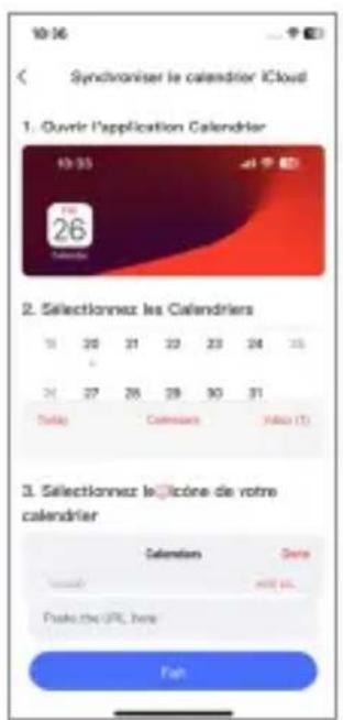 10:36 Synchroniser le calendrier iCloud 1. Ouvir l'application Calendrier 10:35 26 Télés Selectionvez les Calendriers 18 20 21 22 23 24 25 24 27 28 29 30 31 Télés Selectionvez les Calendriers Télés (T) 3. Sélectionvez le concéne de votre calendrier Saladons Gains Maill des Pseudo-the-OPC here Fish