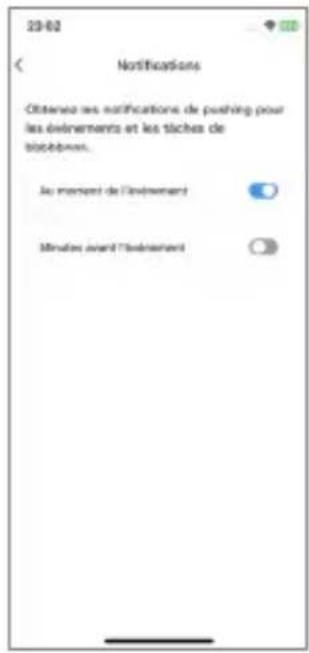23-02 Notifications Obtenez les notifications de pushing pour les évinements et les tâches de tobbonne. Je moment de l'inévement Minutes avant l'inévement