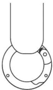Pure mechanical diagram showing a U-shaped component with a circular ring and mounting holes (no text or symbols)