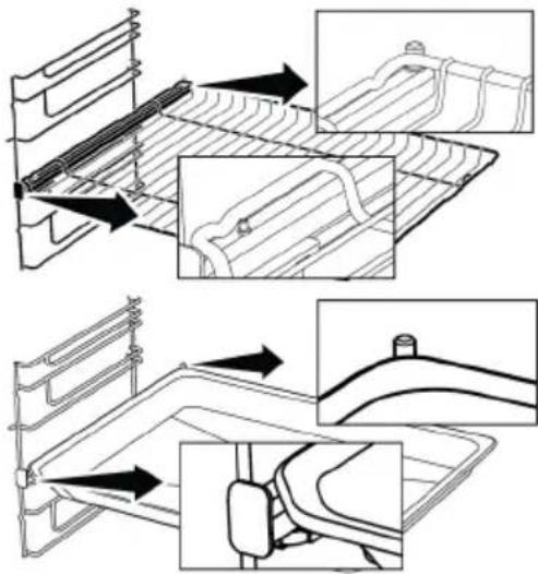 BEKO FBM63130ACT - Mise en place appropriée de la grille métallique et du plateau sur les rails télescopiquesModèles à étagères grillagées et rails télescopiques - 1