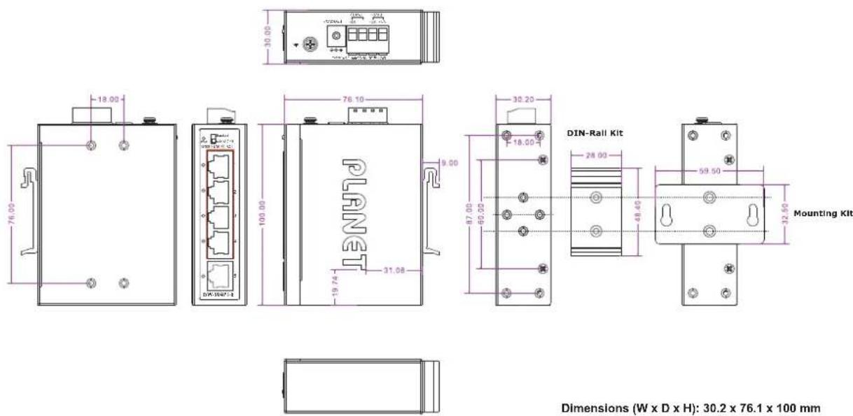 Planet ISW-504PT-E - Three-View Diagram - 1
