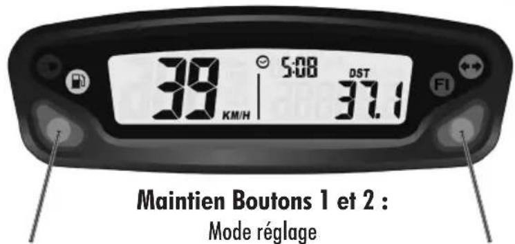 39 KM/H 5:08 DST 37.1 F1 Maintien Boutons 1 et 2 : Mode réglage