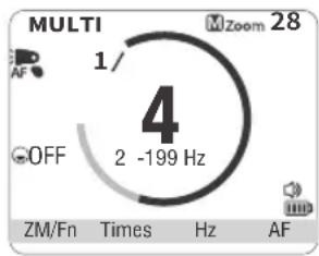 MULTI 1/ 4 2 -199 Hz OFF ZM/Fn Times Hz AF Zoom 28