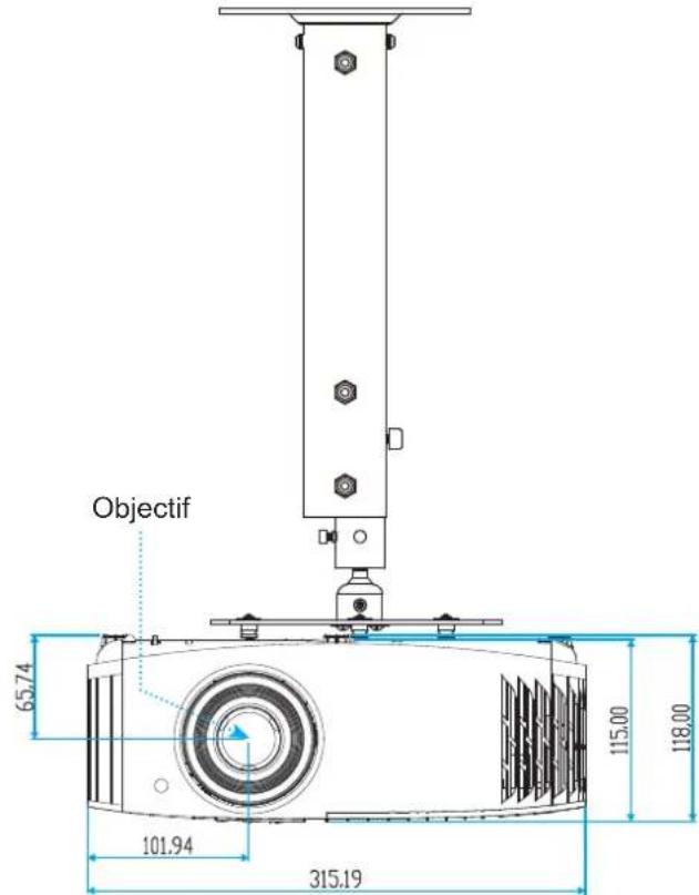 OPTOMA UHD35Bx - Dimensions du projecteur et installation au plafond - 1