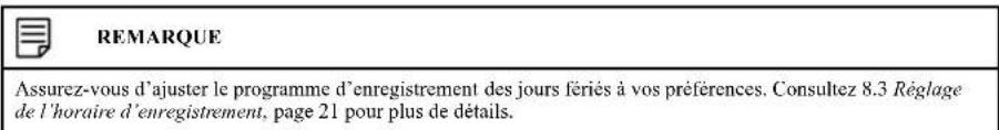 Lorex D241A81B - Configurer les vacances - 1