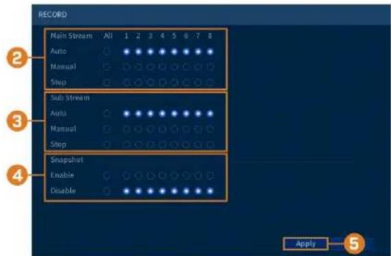 Lorex D241A81B - Pour configurer les options d'enregistrement manuel : - 1