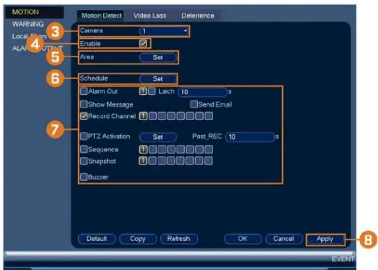 Lorex N881A38B - Pour configurer la détection de mouvement : - 1