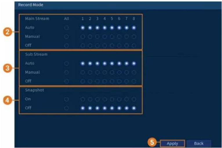 Lorex D871A82B - Pour configurer les options d'enregistrement manuel : - 1