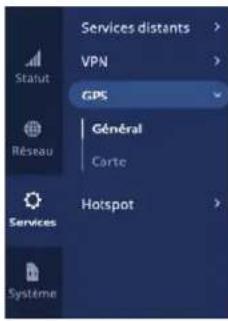 Services distants VPN GPS Général Carte Hotspot Services Système