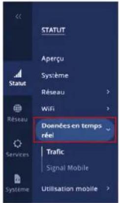 STATUT Aperçu Système Réseau WIFI Données en temps réel Trafic Signal Mobile Utilisation mobile