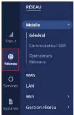 RÉSEAU Mobile Général Commutateur SIM Opérateurs Réseaux WAN LAN WiFi Gestion réseau