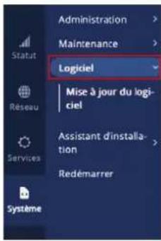 Administration Maintenance Logiciel Mise à jour du logiciel Assistant d'installation Redémarrer Système