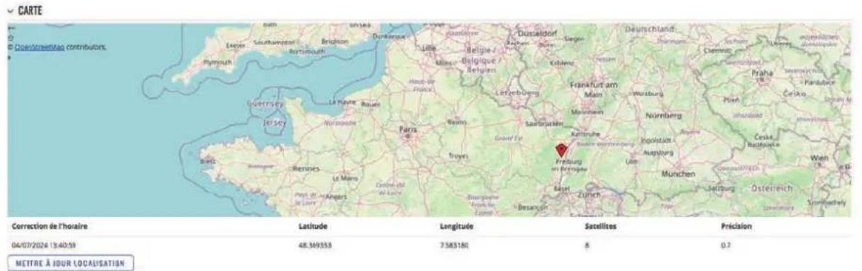 CARTE © Diversitätschafts contributionen. Correction de l'hoiraire Latitude Longitude Satellites Précision 04/07/2024 13:40:59 48.369333 7583180 8 0.7 METRE À JOUR LOCALISATION