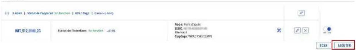 2.4GHz | Statut de l'appareil : In fonction | 802.11ago | Canal: (-GH) INIT_512_3G Statut de l'interface: En fin/2006 Node: Point d'accès BSID: 00000000000000000000000000000000000000000000000000000000 Clients: ? Cryptage: WPAI PSK (CCMP) SCAN AOUTER