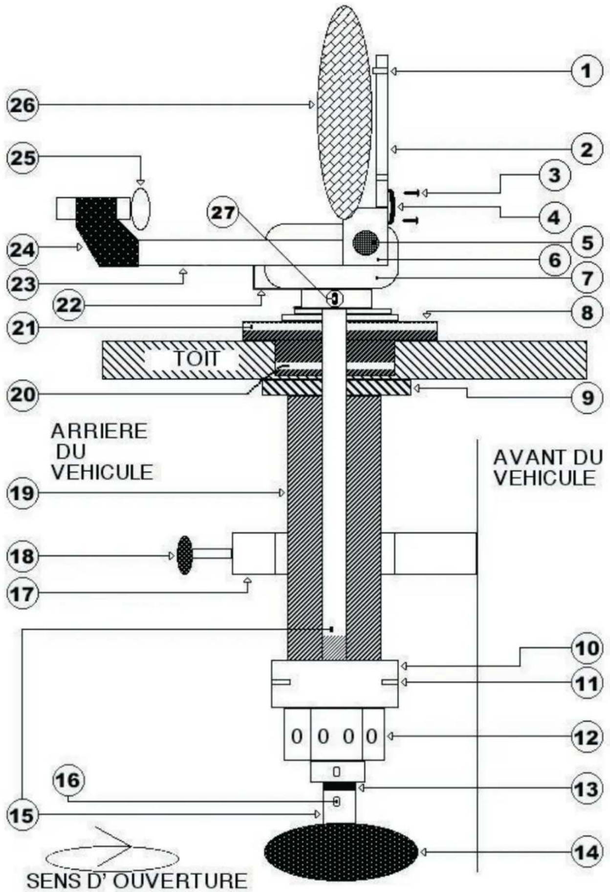 1 2 3 4 5 6 7 8 TOIT 9 ARRIERE DU VEHICULE AVANT DU VEHICULE 10 11 12 13 14 15 16 17 18 19 20 21 22 23 24 25 26 SENS D' OUVERTURE