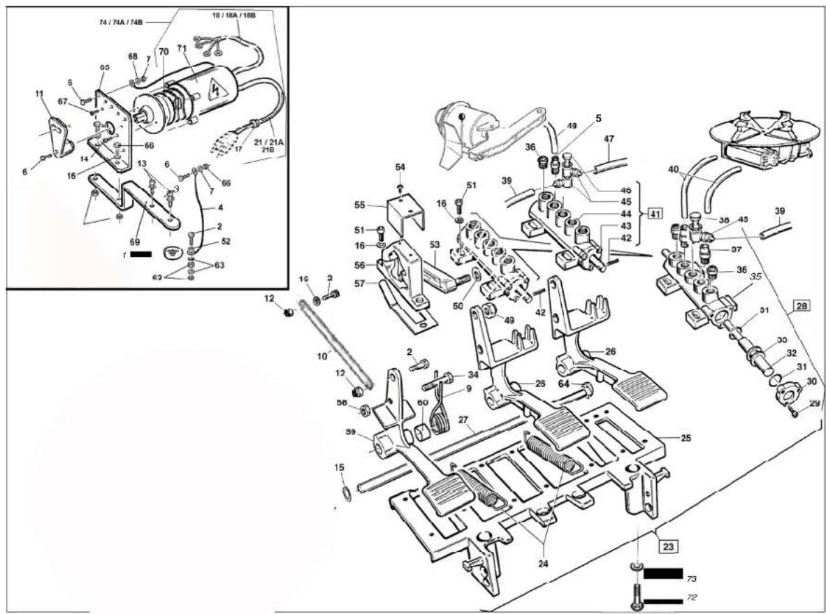 Technical diagram of a mechanical assembly with numbered components and labeled parts