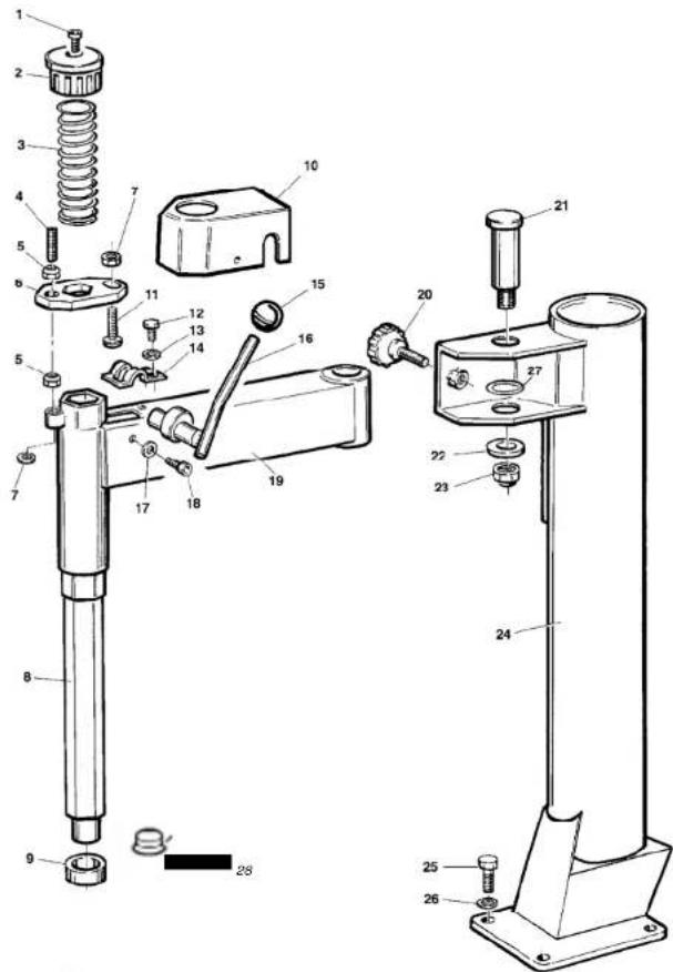 Technical diagram of a mechanical assembly with numbered components for identification