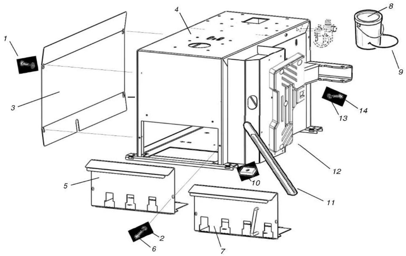 Technical diagram of a mechanical device with numbered components for identification and assembly reference.