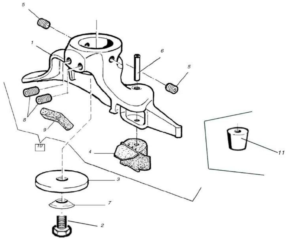 Technical diagram of a mechanical assembly with numbered components and labeled parts