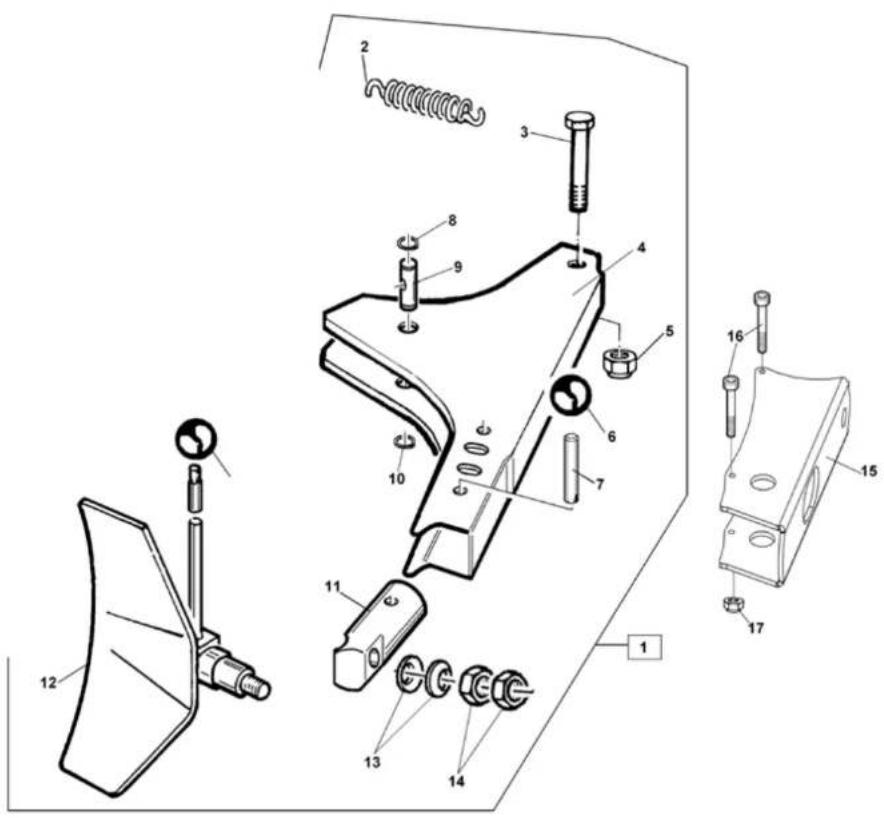 Technical diagram of a mechanical assembly with numbered parts, likely for assembly or maintenance reference.