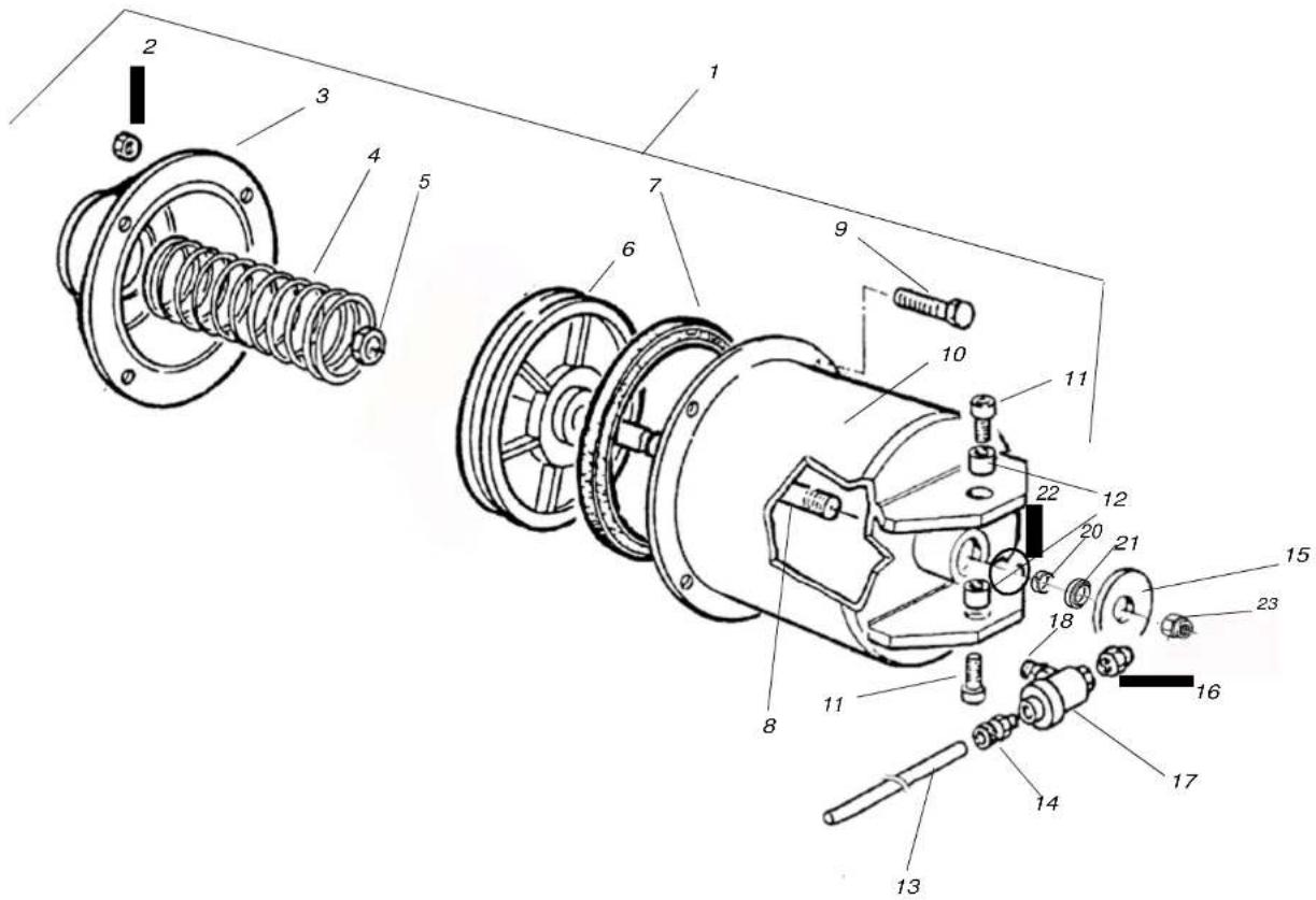 Technical diagram of a mechanical assembly with numbered components for identification