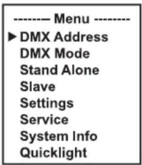 Cameo AZOR SP2 IP - SET DMX START ADDRESS (DMX address) - 1