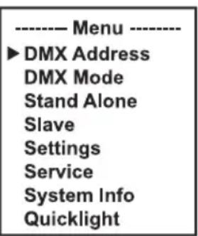 Cameo AZOR SP2 IP - USTAWIANIE STARTOWEGO ADRESU DMX (DMX address) - 1