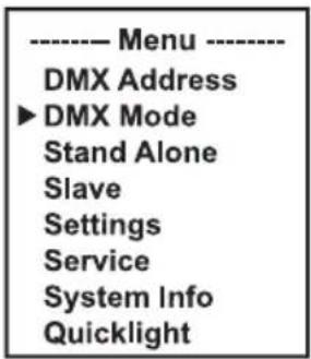 Cameo AZOR SP2 IP - AJUSTE DEL MODO OPERATIVO DMX (DMX Mode) - 1