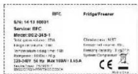 BFC Fridge/Freaser B/N: 14.13 00091 Service: BFC Mccr: D02-343-1 Total volume: 375L High capacity: 100 gm Inconductor: 100 gm Battery: 100 gm System Container 123-349Y SE Kg MAX100V/1.16A CE SINEMA: 200KΩ SINEMA: 200KΩ SINEMA: 200KΩ