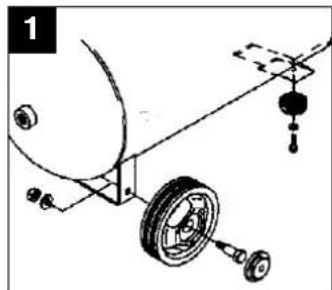 EINHELL EURO 403/100D - Assembling the wheels and the rubber buffers: - 1