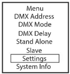 Cameo Studio PAR 4 G2 - USTAWIENIA SYSTEMU (Settings) - 1