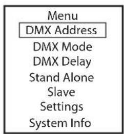 Cameo Studio PAR 4 G2 - IMPOSTAZIONE DELL'INDIRIZZO DI AVVIO DMX (DMX Address) - 1