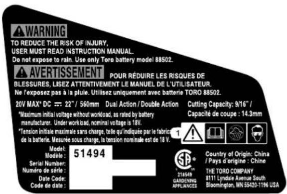 TORO 51494T - Autocollantsdesécuritéetd'instruction - 1