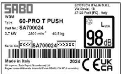 SABO 60-PRO T DRIVE - DADOS DE IDENTIFICacao DA MAQUINA E PLACAS DE IDENTIFICacao - 1