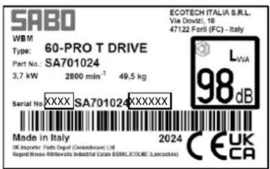 SABO 60-PRO T DRIVE - DATOS DE IDENTIFICACION DE LA MAQUINA Y PLACAS DE CARACTERISTICAS - 2