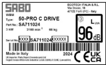 SABO 60-PRO T DRIVE - MACHINE-IDENTIFICATIEGEGEVENS EN TYPEPLAATJES - 3