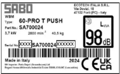 SABO 60-PRO T DRIVE - DATI DI IDENTIFICAZIONE DELLA MACCHINA E TARGHETTE DI IDENTIFICAZIONE - 1