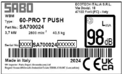 SABO 60-PRO T PUSH - MACHINE IDENTIFICATION DATA AND RATING PLATES - 1