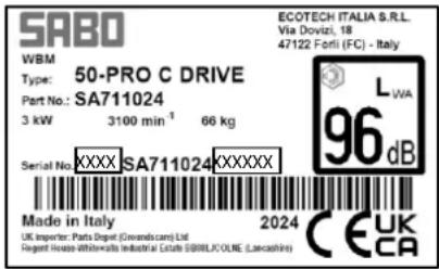 SABO 60-PRO T PUSH - DATOS DE IDENTIFICACIÓN DE LA MÁQUINA Y PLACAS DE CARACTERÍSTICAS - 3