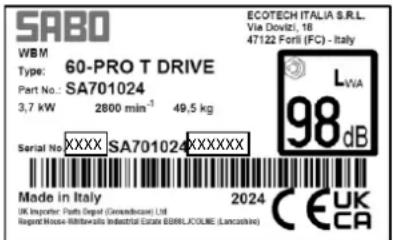 SABO 60-PRO T PUSH - DATOS DE IDENTIFICACIÓN DE LA MÁQUINA Y PLACAS DE CARACTERÍSTICAS - 2