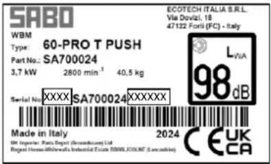 SABO 60-PRO T PUSH - DONNÉES D'IDENTIFICATION DE LA MACHINE ET PLAQUES SIGNALÉTIQUES - 1