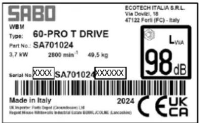 SABO 60-PRO T PUSH - KENNDATEN UND TYPENSCHILDER DER MASCHINE - 2