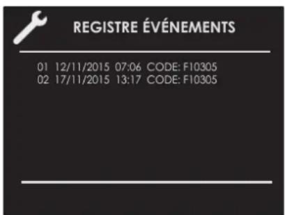 REGISTRE ÉVÉNEMENTS 01 12/11/2015 07:06 CODE: F10305 02 17/11/2015 13:17 CODE: F10305